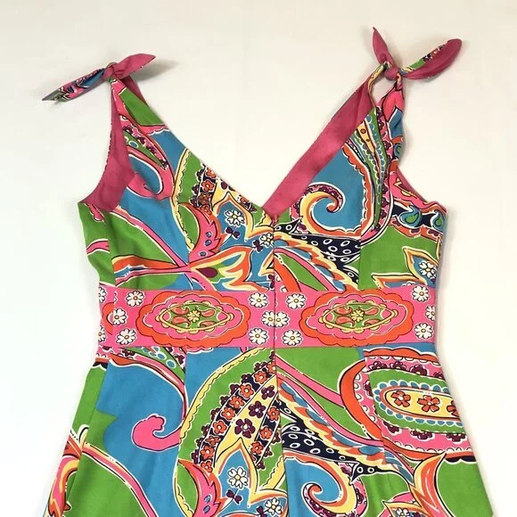 Lilly Pulitzer Silk Sleevless V Neck Dress Tie Shoulder Size Small - Picture 6 of 10